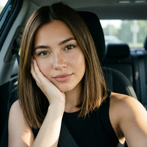 AI画像 車に乗って頬杖をつく外国人女性