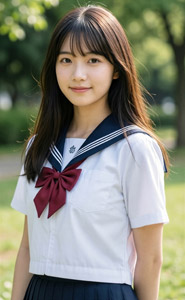 AI画像 夏用のセーラー服を着て公園に立つ女子学生