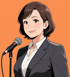 AI画像 マイクの前に立つビジネスウーマン