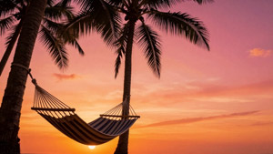 AI画像 ハンモックと南国の夕焼けの風景