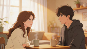 AI画像 自宅でコーヒーを飲むカップル