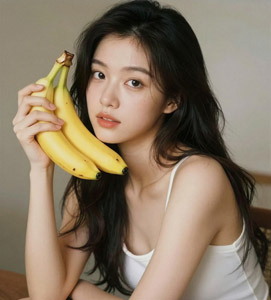 AI画像 顔の近くでバナナを持つアジア人女性