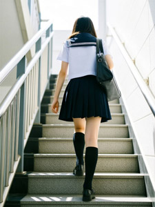 AI画像 階段を上る女子学生の後ろ姿