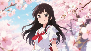 AI画像 桜の花と女子学生