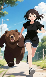AI画像 少女を追いかけるクマ