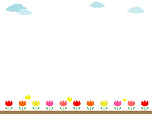 フリーイラスト チューリップの花々と雲の飾り枠