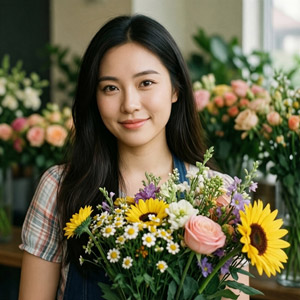 AI画像 花屋で働くアジア人女性