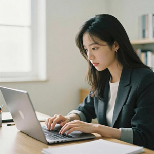 AI画像 ノートパソコンをタイピング中の女性会社員