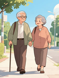 AI画像 手をつないで歩くおじいさんとおばあさん