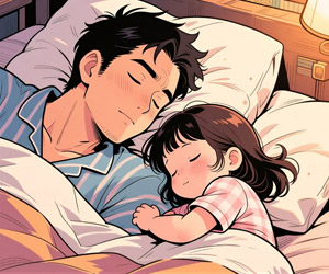 AI画像 パパと一緒に眠る女の子