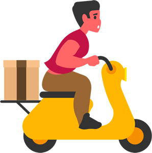 フリーイラスト スクーターに乗って荷物を届ける男性
