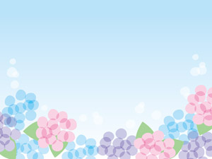 フリーイラスト 青空と紫陽花の花たち