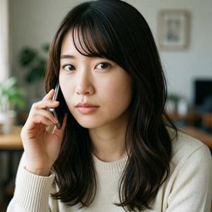 AI画像 スマホで電話中のアジア人女性