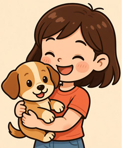 AI画像 犬を抱いた女の子