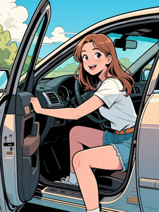 AI画像 車から降りる女性