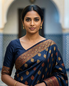 AI画像 紺色のサリーを着たインド人女性
