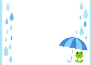 フリーイラスト 傘と蛙と雨粒の梅雨のフレーム