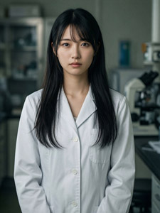 AI画像 白衣を着た研究者のアジア人女性