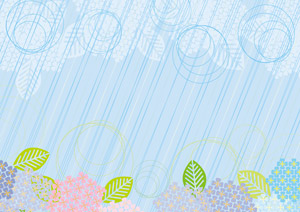 フリーイラスト 紫陽花の花と雨の梅雨背景