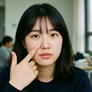 AI画像 鼻を指さすアジア人女性