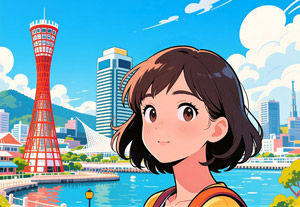 AI画像 神戸ポートタワーと少女