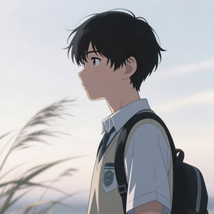 AI画像 ススキと横を向いた男子学生