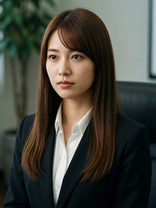 AI画像 スーツ姿で斜めを向く女性社員