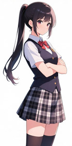 AI画像 腕を組むポニーテールの女子学生