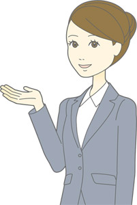 フリーイラスト 斜めを向いて案内するOL