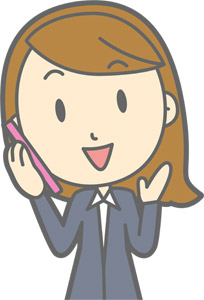 フリーイラスト スマホで電話中の女性会社員