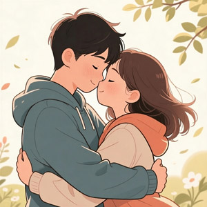 AI画像 抱き合って顔を近づける恋人たち