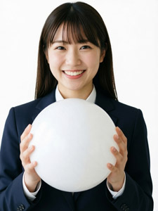 AI画像 白い風船を手に持つ女性社員