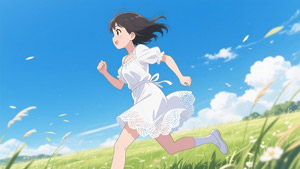 AI画像 草原を走る少女