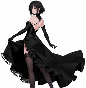 AI画像 振り返る黒色のドレスを着た女性