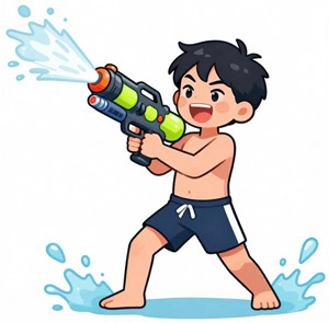 AI画像 ウォーターガンで遊ぶ男の子