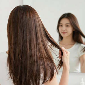 AI画像 鏡の目で髪を持つアジア人女性