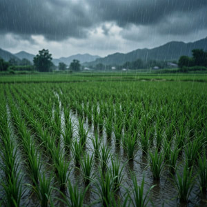 AI画像 雨が降る田んぼ