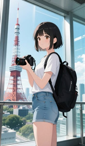 AI画像 カメラを持って東京を観光する少女