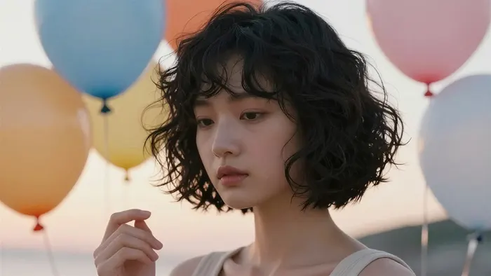 フリーAI画像, CC0 AI画像, 写真（AI画像）, 人物（AI画像）, 女性（AI画像）, アジア人女性, 若い女性, ポートレイト, 風船