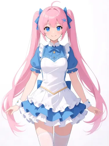 フリーAI画像, CC0 AI画像, イラスト（AI画像）, 人物（AI画像）, 少女（AI画像）, メイド, ピンク髪, ツインテール