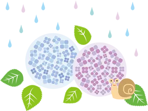 フリーイラスト 雨と紫陽花と蝸牛