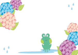フリーイラスト 紫陽花の花とカエルの飾り枠