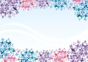 フリーイラスト 紫陽花と波線のフレーム