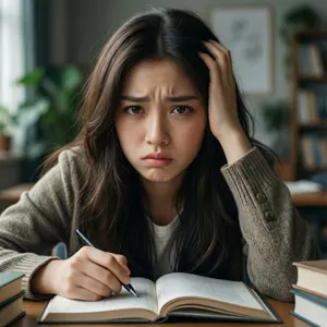 AI画像 分からない問題に頭を抱える少女
