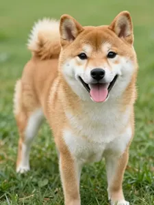 AI画像 芝生の上の柴犬