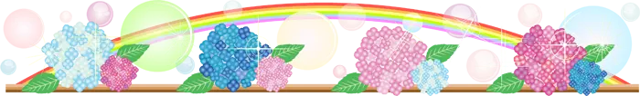 フリーイラスト, CC0 イラスト, ベクター, EPS, 飾り罫線（ライン）, 梅雨, 6月, 紫陽花（アジサイ）, 虹