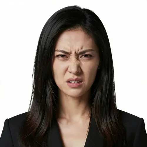 フリーAI画像, CC0 AI画像, 写真（AI画像）, 人物（AI画像）, 女性（AI画像）, アジア人女性, 若い女性, ポートレイト, ビジネス, 仕事, 職業, ビジネスウーマン, オフィスレディ（OL）, 怒る