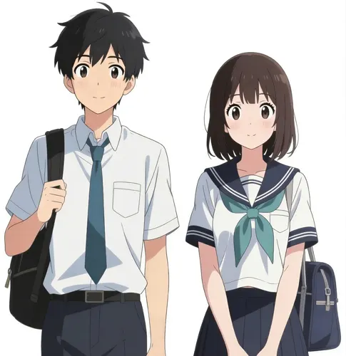 フリーAI画像, CC0 AI画像, イラスト（AI画像）, 人物（AI画像）, カップル（AI画像）, 少年（AI画像）, 少女（AI画像）, 学生（生徒）, 学生服, 高校生, セーラー服, 中学生, 二人