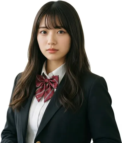フリーAI画像, CC0 AI画像, 写真（AI画像）, 人物（AI画像）, 少女（AI画像）, アジアの少女, ポートレイト, 学生（生徒）, 学生服, 高校生, ブレザー（制服）, 白背景