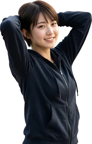 フリーAI画像, CC0 AI画像, 写真（AI画像）, 人物（AI画像）, 女性（AI画像）, アジア人女性, 若い女性, ポートレイト, ショートヘア, パーカー姿, 白背景